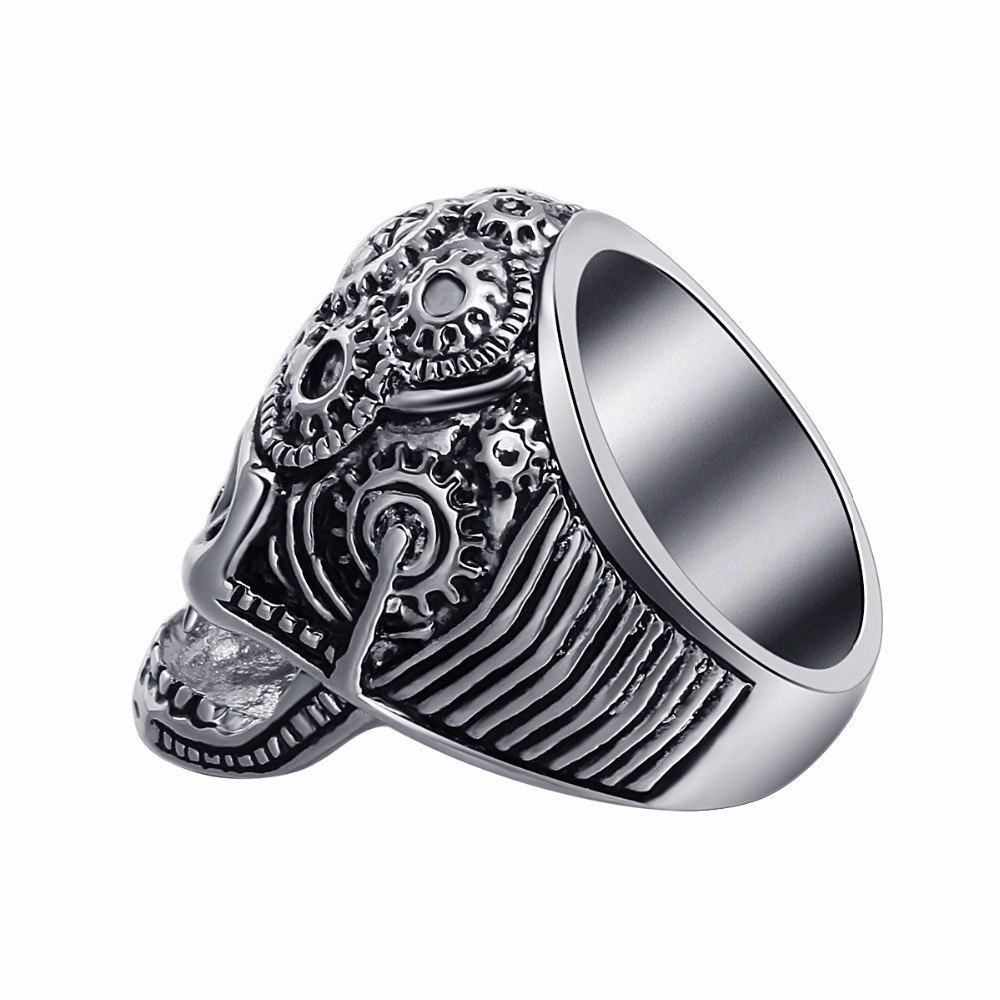 Black Friday Stretch Rock Roll Tattoo Punk Skull Adjustable Silver Couple Rings Men's Party Jewelry Accessories EVBEA R264