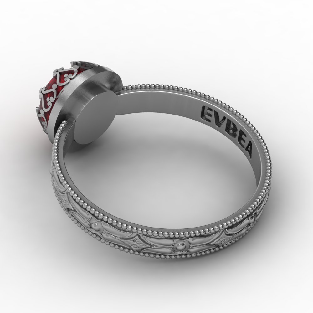 EVBEA Beautiful Gothic Vintage Sterling Silver Floral Band Ring with Rose Cut and Heart Bezel Named Roxy Ring