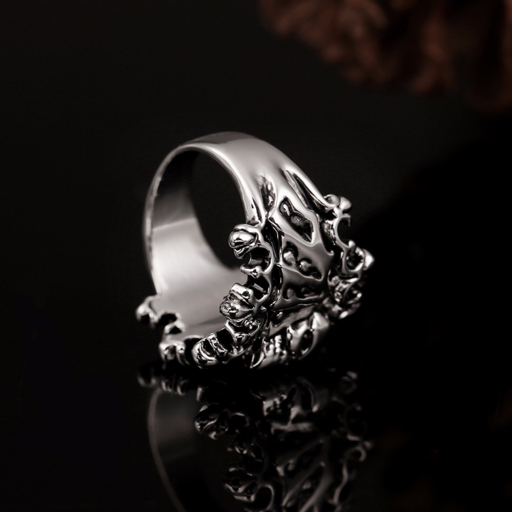 Graduation Stretch Gothic Punk Skull Adjustable Big Silver Biker Frosted Rotating Crown Rings Men's Party Jewelry