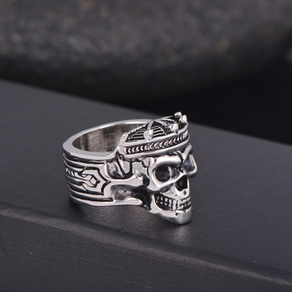 Tattoo Boho Rock Roll kpop Silver Gothic Punk Crown King Skull Big Rotating Bikers Bible Rings Men's & Boys' Jewelry