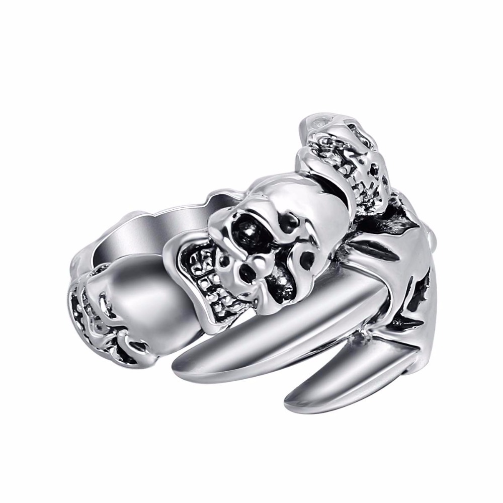 Titanium  Alloy EVBEA Rock Roll Punk Skull Animal Snake Silver Rings Men's Party Jewelry Accessories