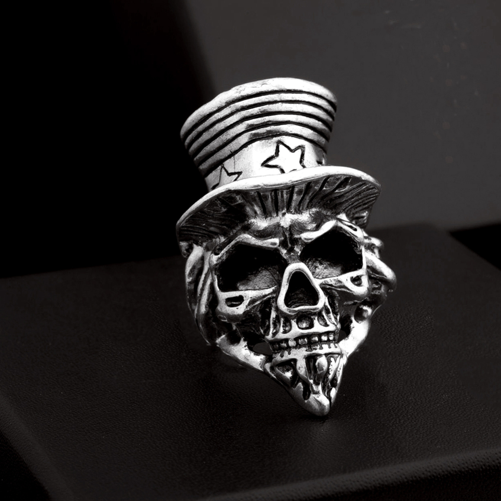Graduation Hip Hop Rock Silver Punk Top Hat  Skull Adjustable Bikers Men Jewelry