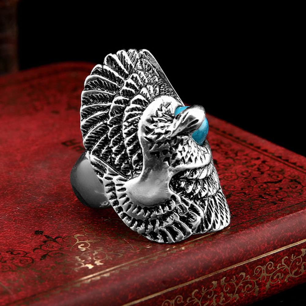 Hip Hop Rock Silver Large Adjustable Size  Eagle Bird with TurquoiseBiker Couple Rings Wholesale Party Jewelry Accessories