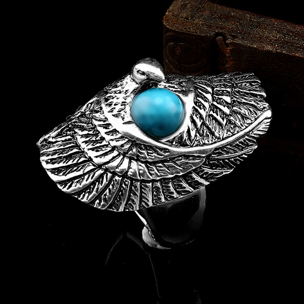 Hip Hop Rock Silver Large Adjustable Size  Eagle Bird with TurquoiseBiker Couple Rings Wholesale Party Jewelry Accessories