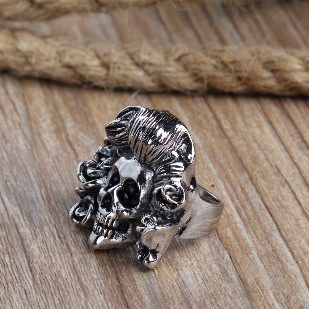 Graduation Stretch Exaggerate Rock Roll Punk Handsome Skull Adjustable Silver Couple Rings Men's Party Jewelry Accessories
