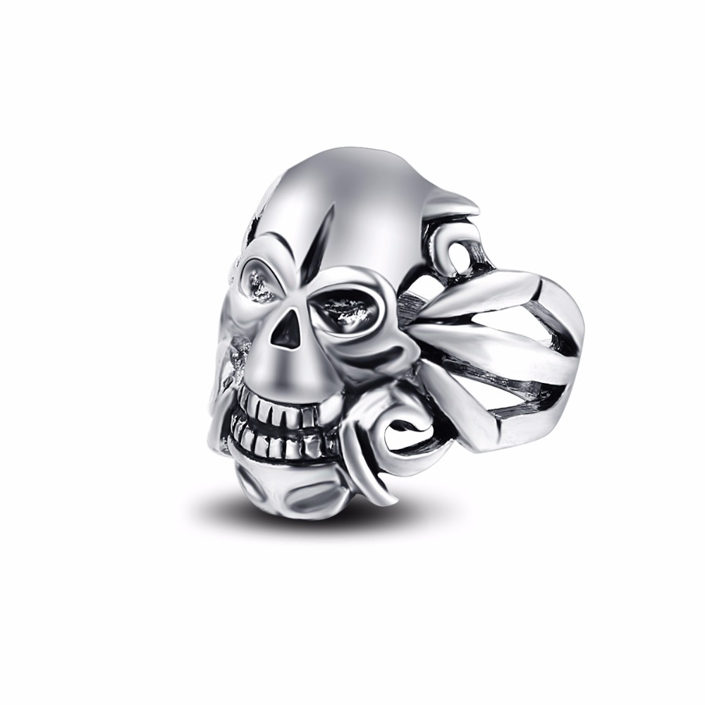 Racing Stretch Silver Gothic Punk Skull  Big Adjustable Rotating Bikers Bible Rings Men's Jewelry