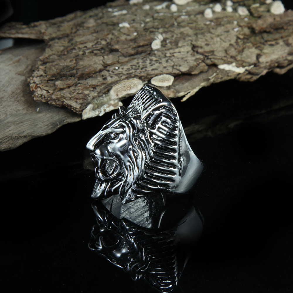 Hip Hop Rock Silver Punk Skull Big Adjustable Lion Bikers Motorcycle Rings Men's & Boys' Jewelry with  Stones