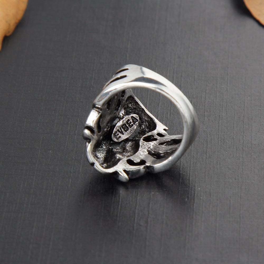 Racing Stretch Silver Gothic Punk Skull  Big Adjustable Rotating Bikers Bible Rings Men's Jewelry