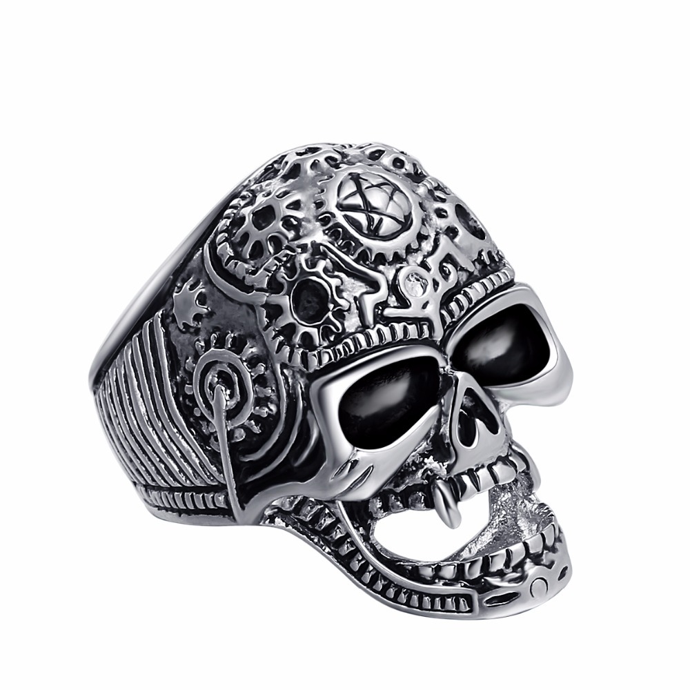 Black Friday Stretch Rock Roll Tattoo Punk Skull Adjustable Silver Couple Rings Men's Party Jewelry Accessories EVBEA R264