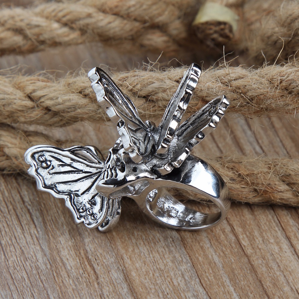 Male Perfume Taste Exaggerate Rock Roll Punk Skull Pirate Adjustable Silver Couple Rings Men's Party Jewelry Accessories