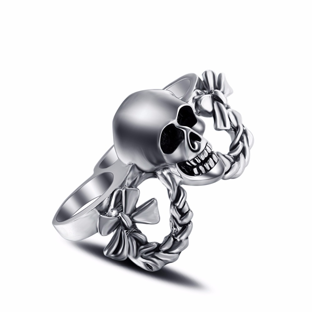 Hip Hop Rock Silver Punk Skull Big Adjustable Knuckle Three Fingers Bikers Motorcycle Rings Men's & Boys' Jewelry Tint Coating