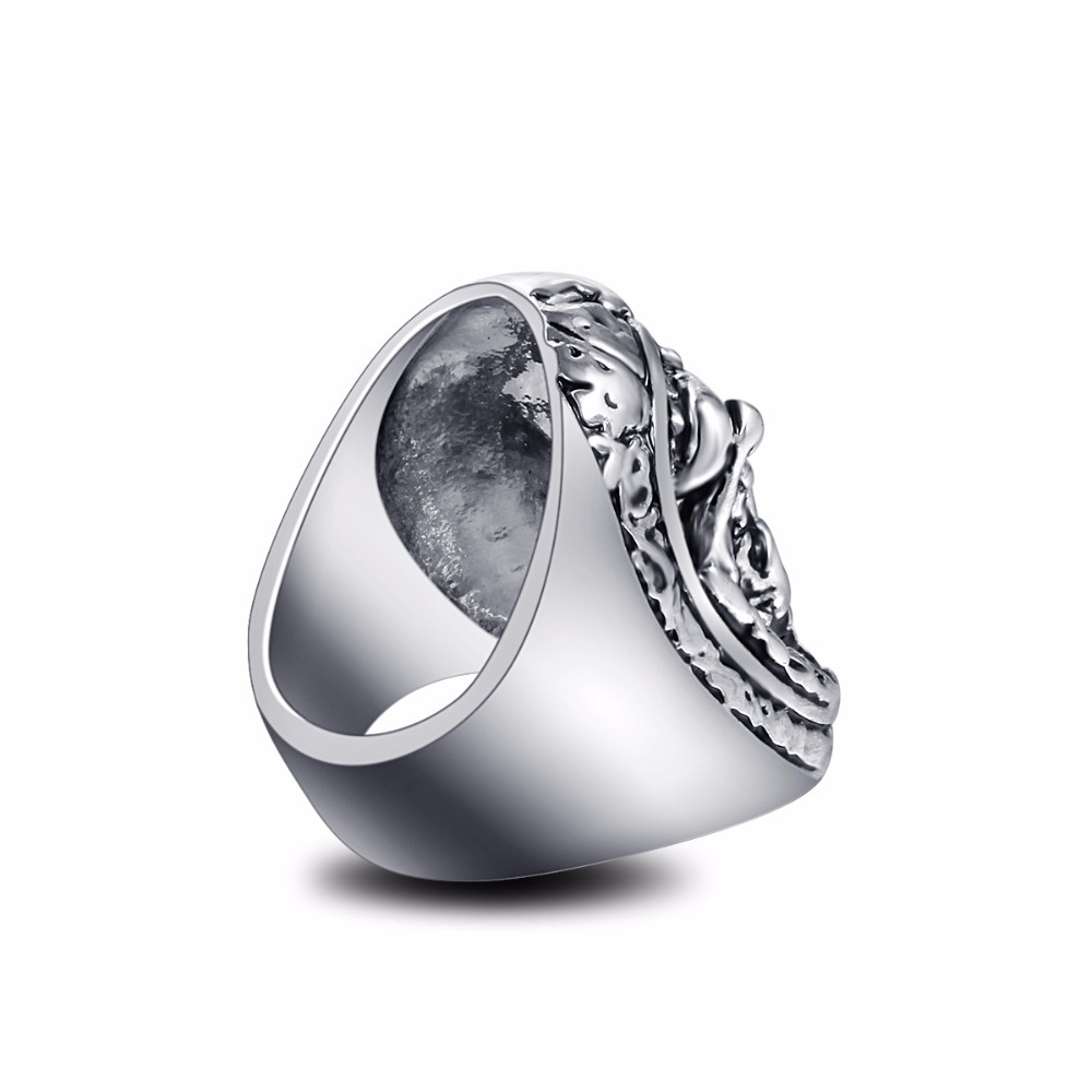 Graduation Titanium  Alloy Boho Silver Gothic Punk Solider Skull Big Adjustable Rotating Bikers Bible Rings Men's Jewelry