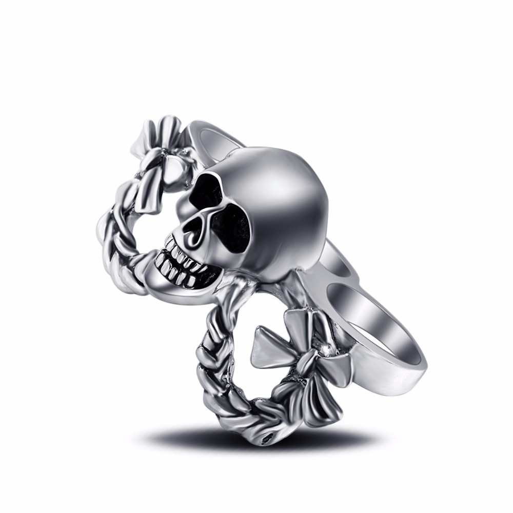 Hip Hop Rock Silver Punk Skull Big Adjustable Knuckle Three Fingers Bikers Motorcycle Rings Men's & Boys' Jewelry Tint Coating