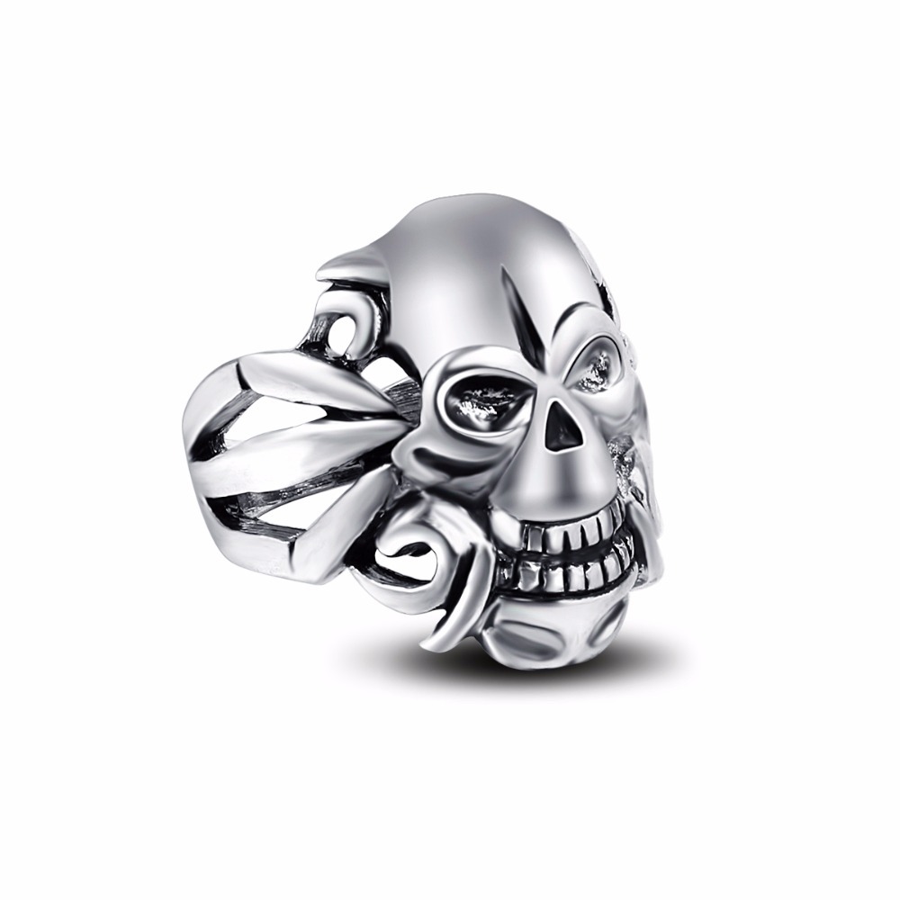 Racing Stretch Silver Gothic Punk Skull  Big Adjustable Rotating Bikers Bible Rings Men's Jewelry