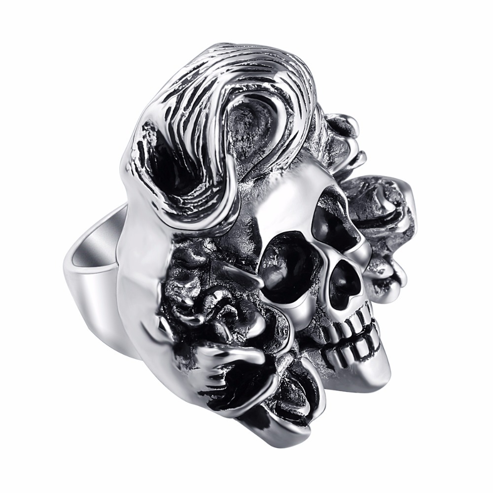 Graduation Stretch Exaggerate Rock Roll Punk Handsome Skull Adjustable Silver Couple Rings Men's Party Jewelry Accessories