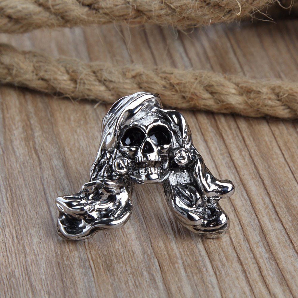 Exaggerate Rock Roll Punk Long Hair Skull Silver Biker Couple Rings Men's Party Jewelry Accessories