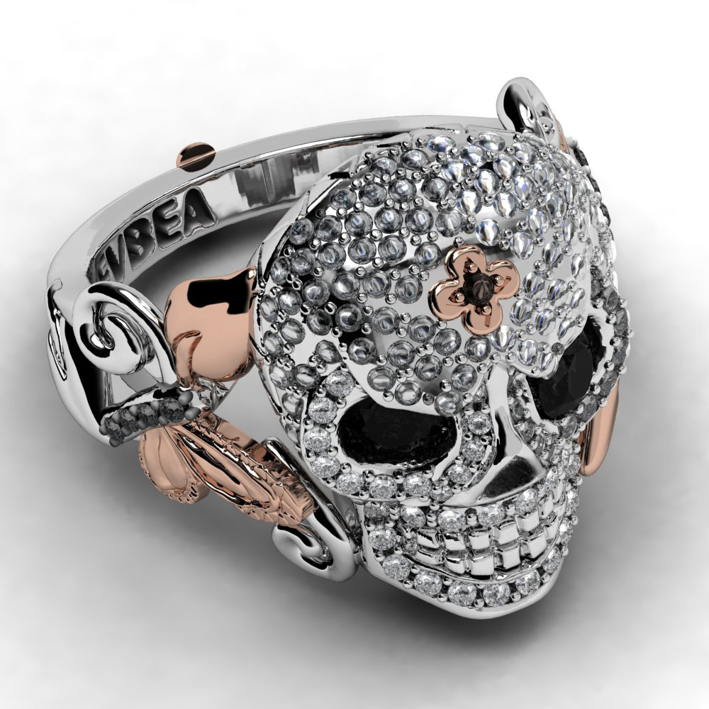 EVBEA Rose Never Die Crystal Skull Ring Famous Designer For Women/Lady for Party or Gift 2017 Newest Design Punk Style Ring