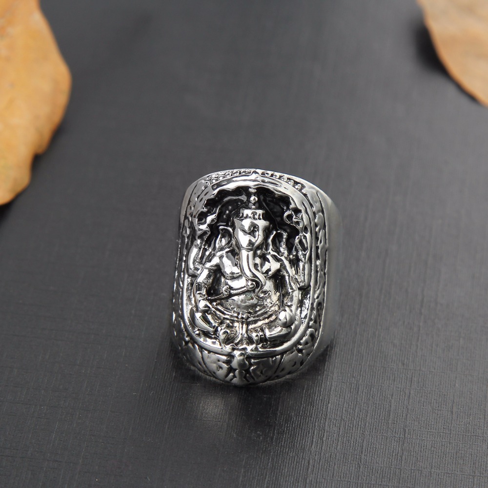 Graduation Titanium  Alloy Boho Silver Gothic Punk Solider Skull Big Adjustable Rotating Bikers Bible Rings Men's Jewelry