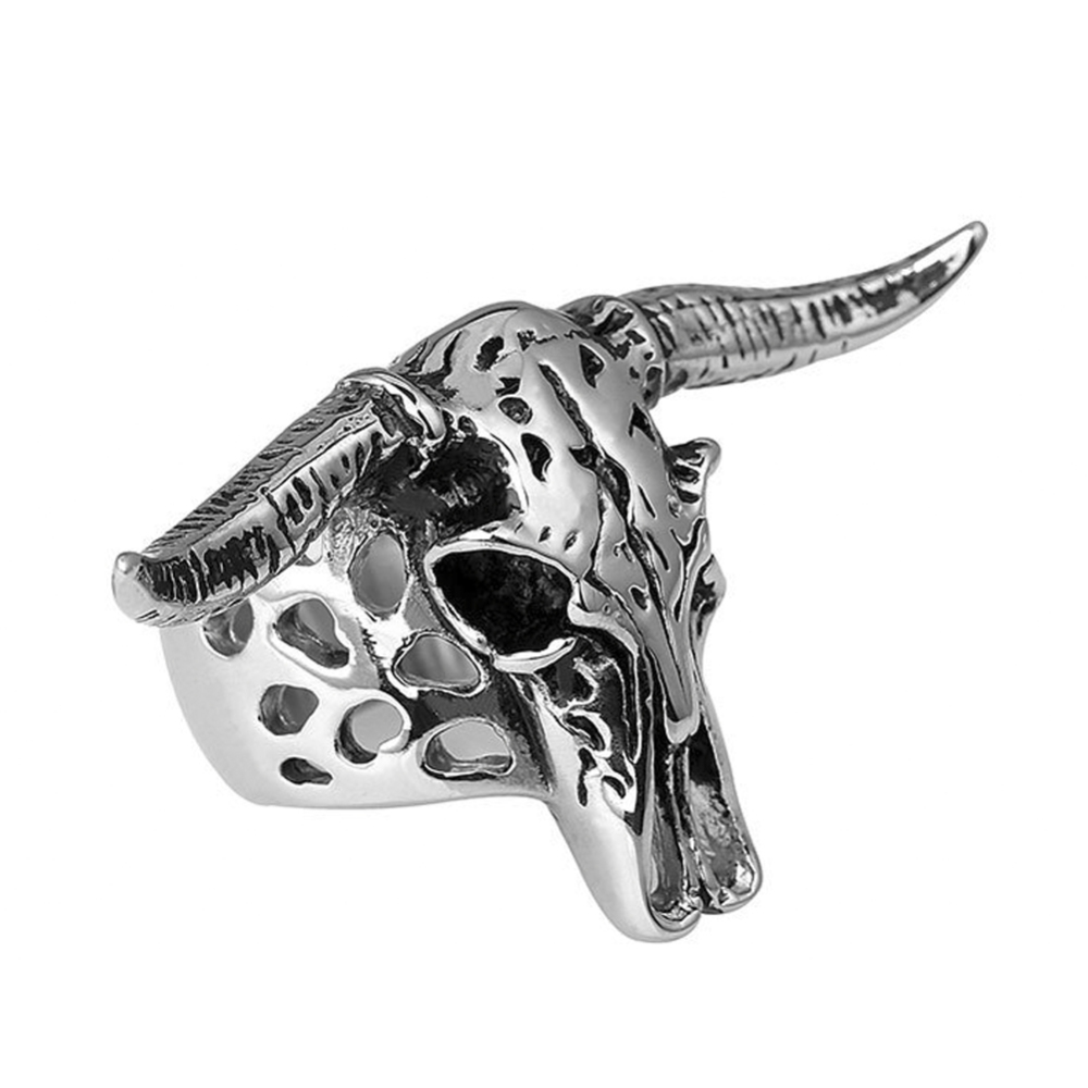 Gothic Punk Skull Adjustable Big Silver Biker Rotating Unicorn Chamois Party Rings Men's Jewelry