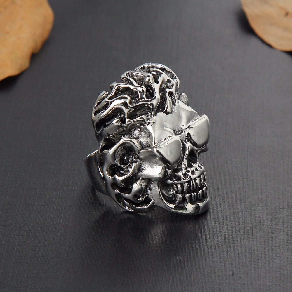 Rap Hip Hop Rock Punk Glases Skull Big Adjustable Silver Plated Rings Bikers Motorcycle Men's & Boys' Jewelry