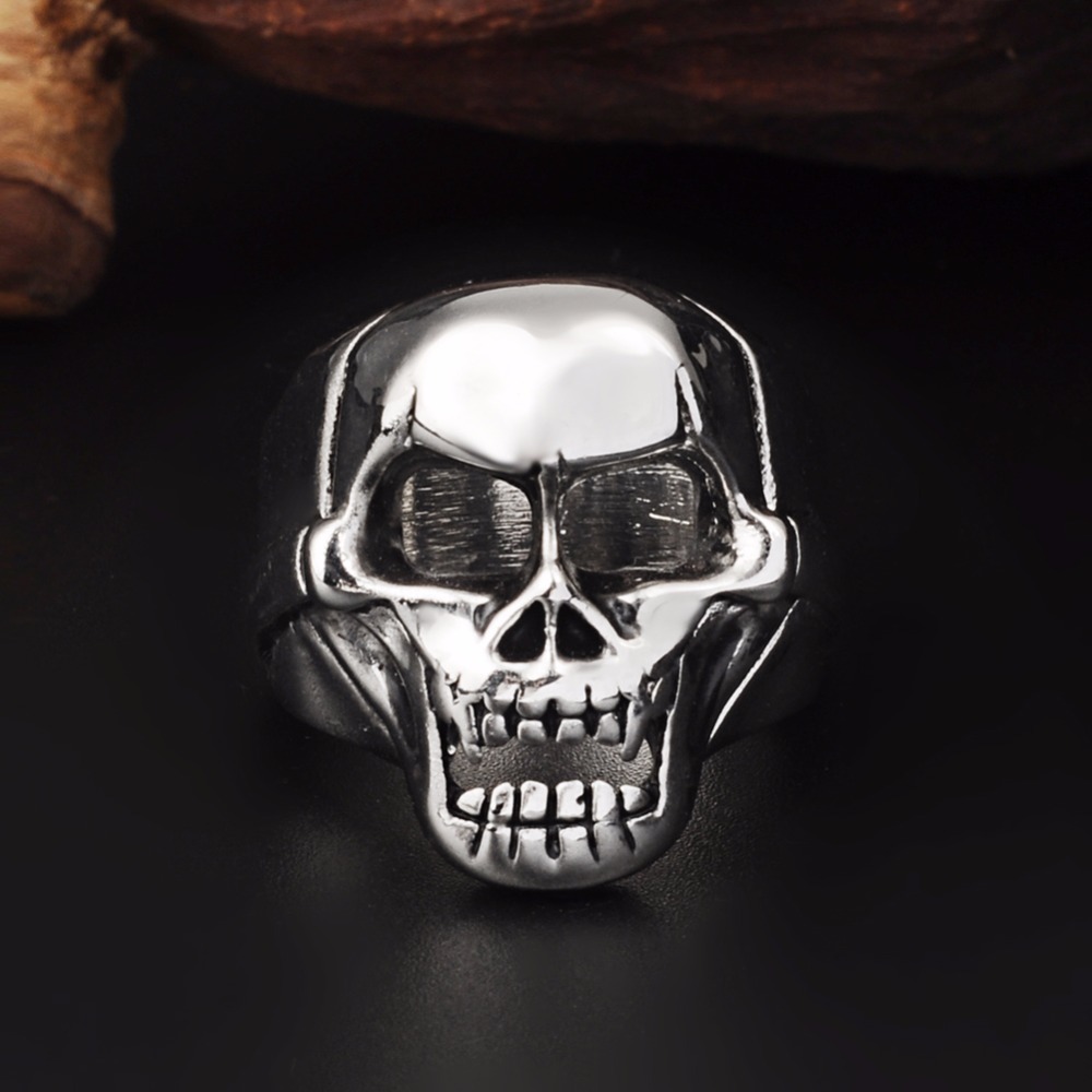 Titanium Alloy Rock Kpop Silver Gothic Punk Unicorn Skull Rotating Big Bikers Bible Rings Men's Jewelry