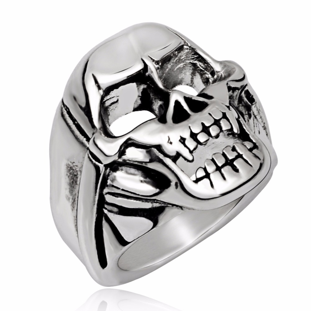 Titanium Alloy Rock Kpop Silver Gothic Punk Unicorn Skull Rotating Big Bikers Bible Rings Men's Jewelry