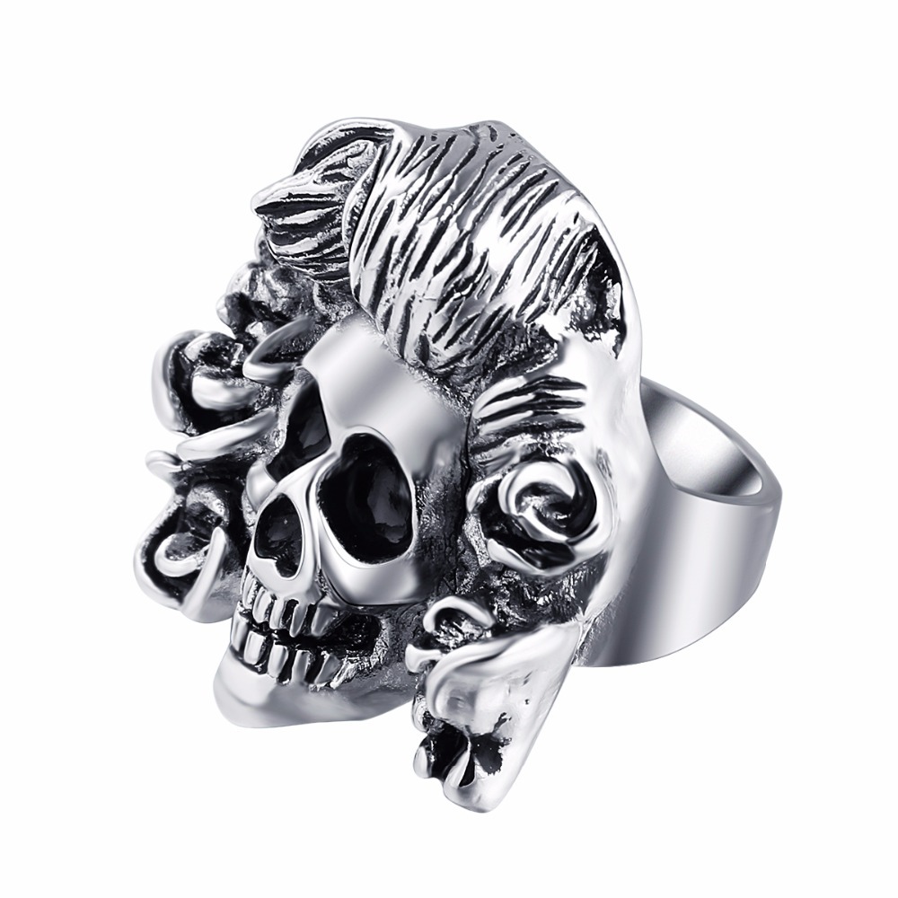 Graduation Stretch Exaggerate Rock Roll Punk Handsome Skull Adjustable Silver Couple Rings Men's Party Jewelry Accessories