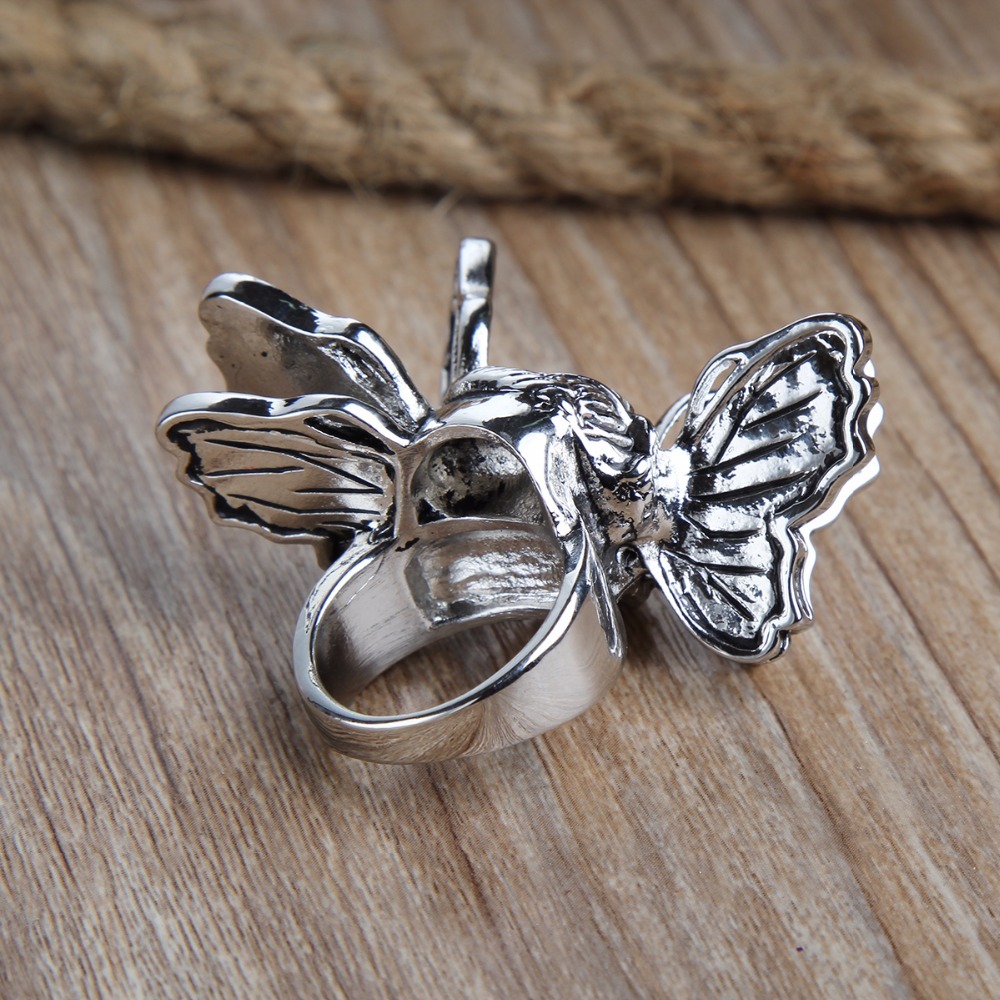 Male Perfume Taste Exaggerate Rock Roll Punk Skull Pirate Adjustable Silver Couple Rings Men's Party Jewelry Accessories