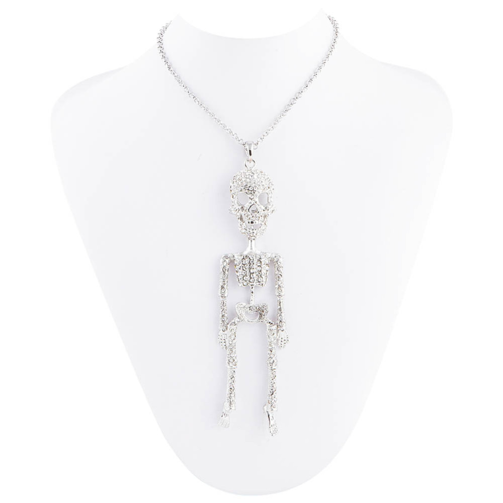 Outstanding Hip Hop Jewelry for Men Women Skull Pendant Long Necklaces with Big Crystals Skeleton Pendants Choker