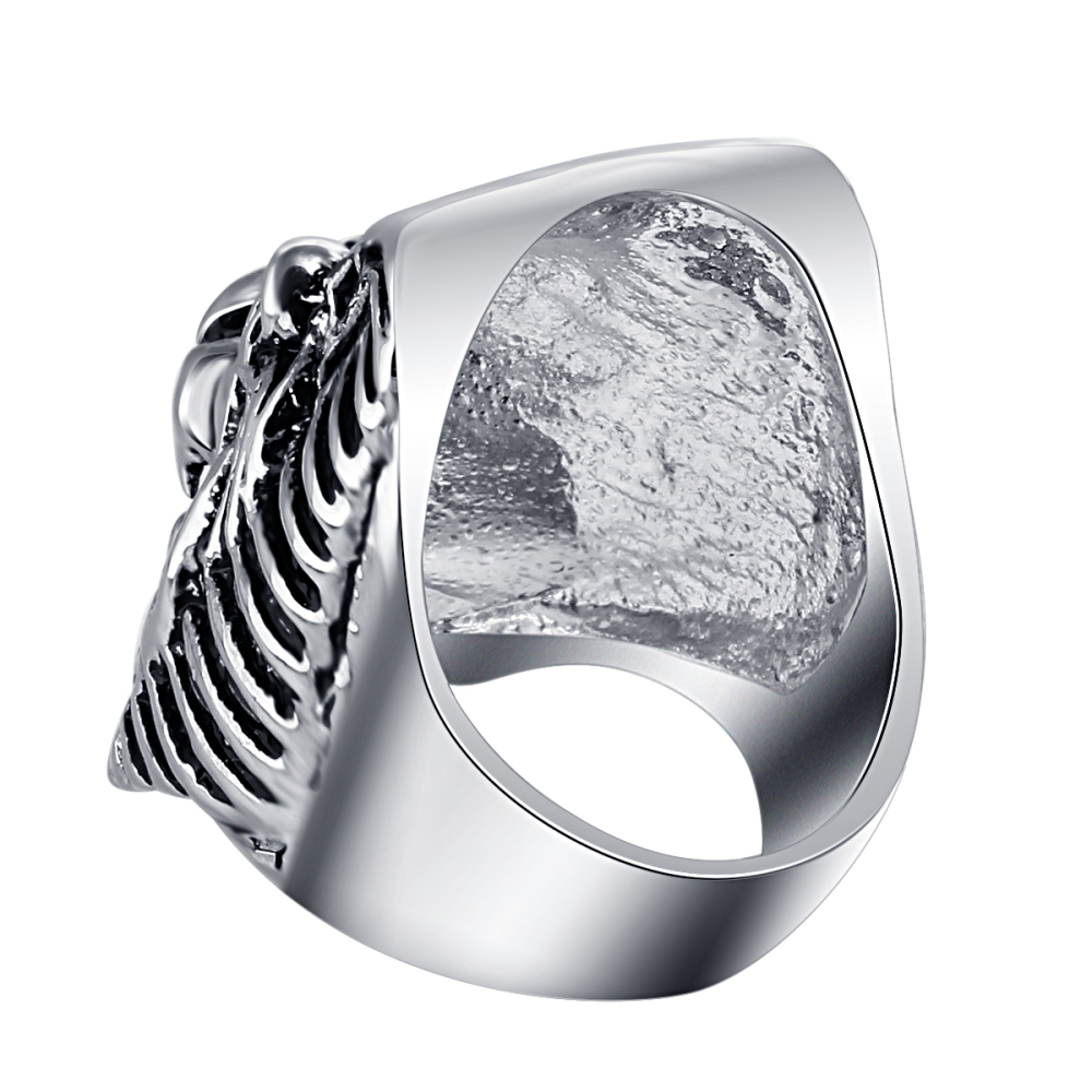 Hip Hop Rock Silver Punk Skull Big Adjustable Lion Bikers Motorcycle Rings Men's & Boys' Jewelry with  Stones