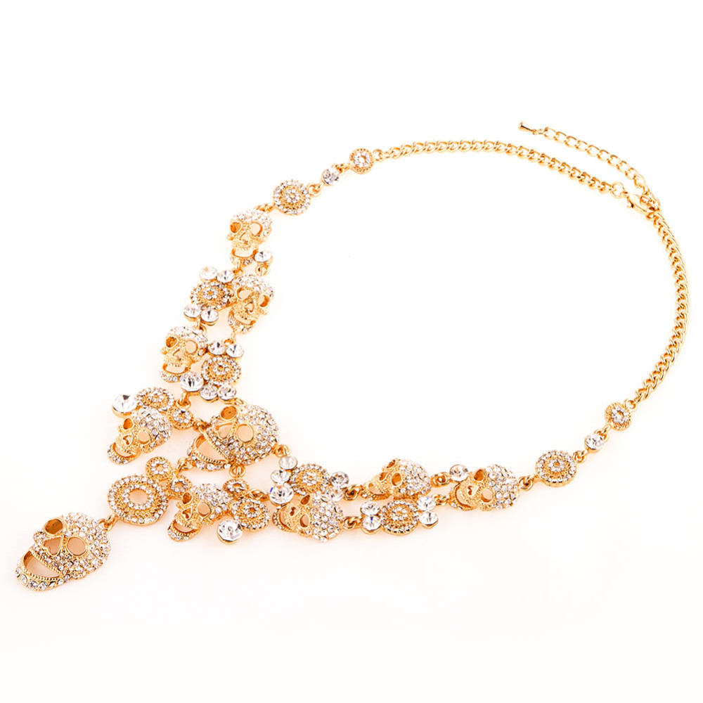 Wedding Gift Multi layer Crystal Long Skull Necklaces Hip Hop Party Collar Chain Chokers for Women's Fashion Jewelry Accessories