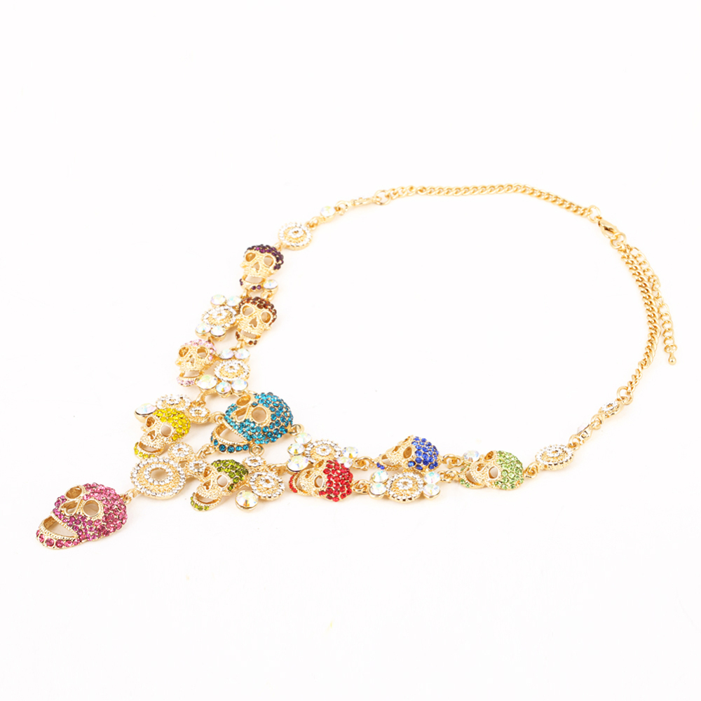 Wedding Gift Multi layer Crystal Long Skull Necklaces Hip Hop Party Collar Chain Chokers for Women's Fashion Jewelry Accessories