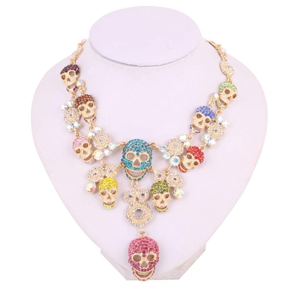 Wedding Gift Multi layer Crystal Long Skull Necklaces Hip Hop Party Collar Chain Chokers for Women's Fashion Jewelry Accessories
