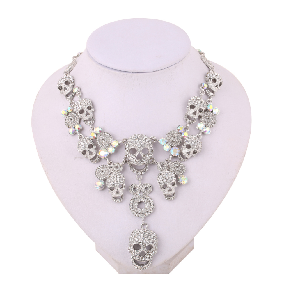 Wedding Gift Multi layer Crystal Long Skull Necklaces Hip Hop Party Collar Chain Chokers for Women's Fashion Jewelry Accessories