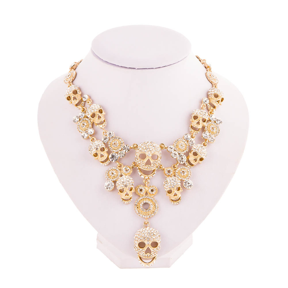 Wedding Gift Multi layer Crystal Long Skull Necklaces Hip Hop Party Collar Chain Chokers for Women's Fashion Jewelry Accessories
