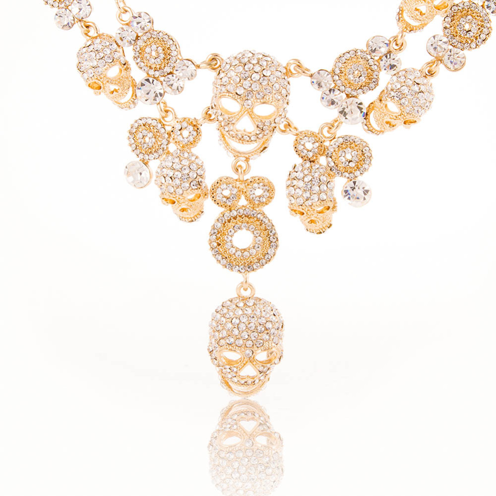 Wedding Gift Multi layer Crystal Long Skull Necklaces Hip Hop Party Collar Chain Chokers for Women's Fashion Jewelry Accessories