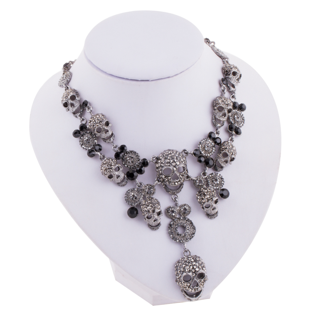 Wedding Gift Multi layer Crystal Long Skull Necklaces Hip Hop Party Collar Chain Chokers for Women's Fashion Jewelry Accessories