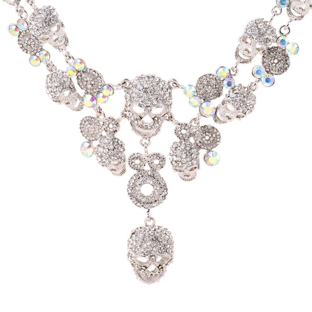 Wedding Gift Multi layer Crystal Long Skull Necklaces Hip Hop Party Collar Chain Chokers for Women's Fashion Jewelry Accessories