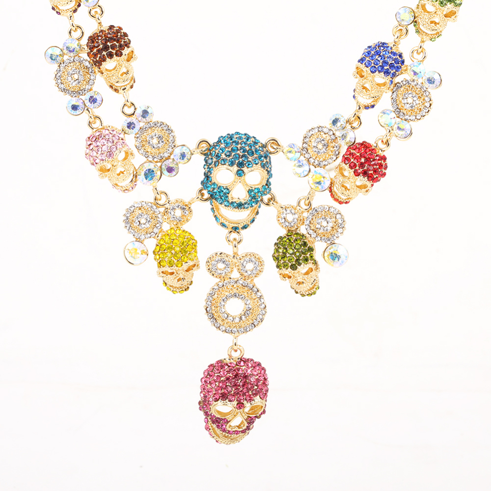 Wedding Gift Multi layer Crystal Long Skull Necklaces Hip Hop Party Collar Chain Chokers for Women's Fashion Jewelry Accessories