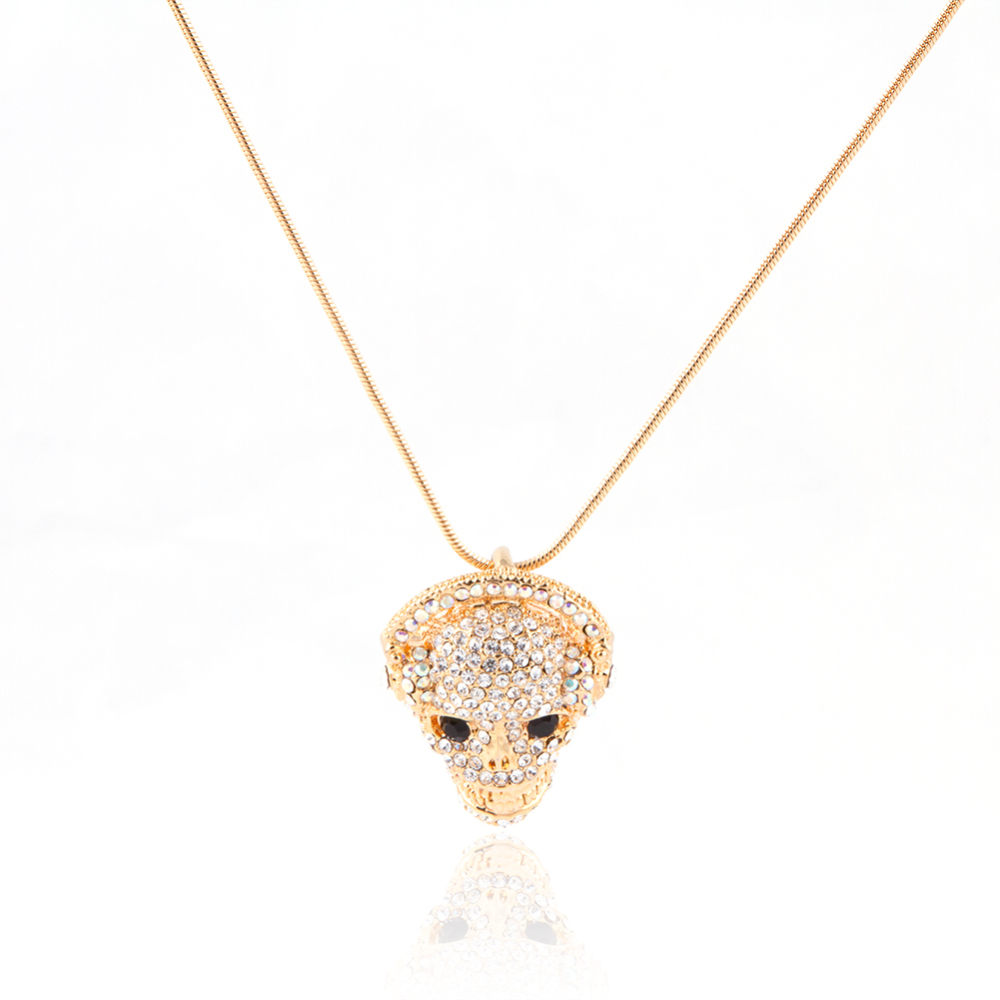 Outstanding Kpop Women' Jewelry Accessories Skull Pendant Necklace Crystal Skeleton Long Chock Charm Snake Body Chain
