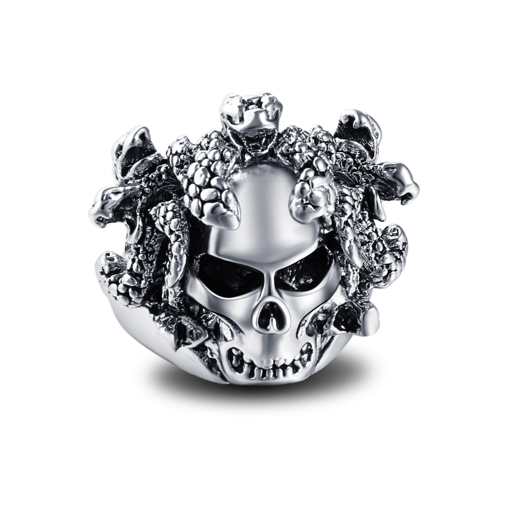 EVBEA Halloween Men Biker Ring 316L Stainless Steel Rings Viking Punk Double Skull Skeleton Ring Gothic Punk Rock Jewelry