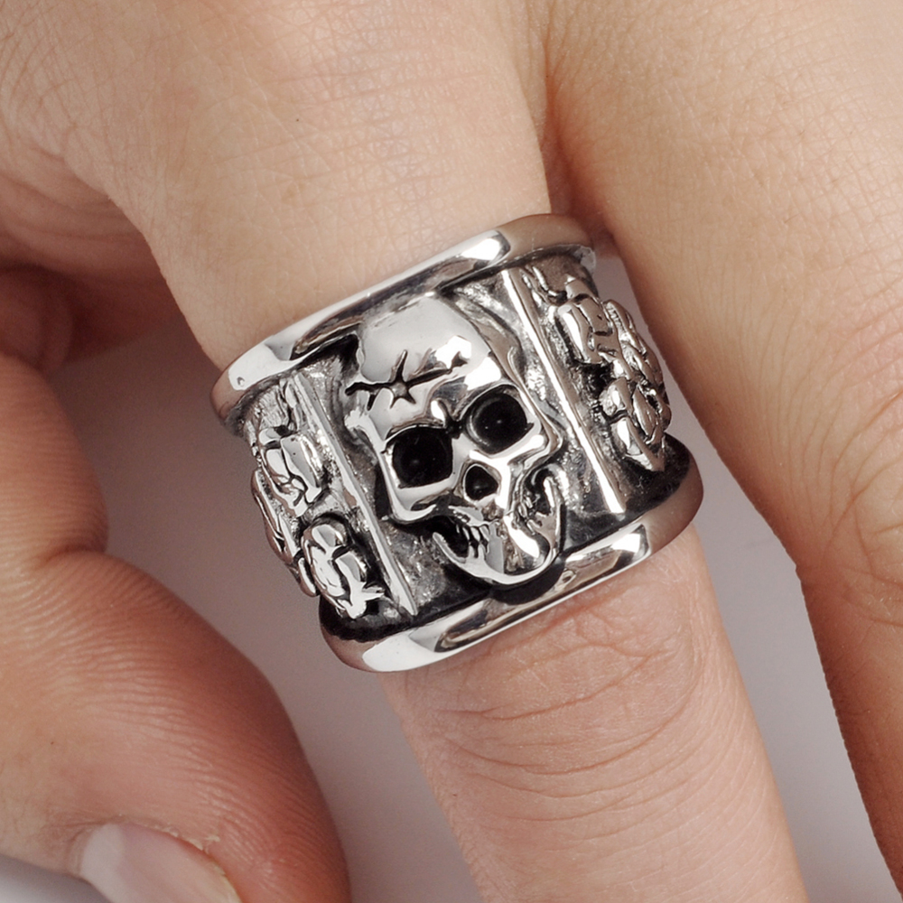 Graduation Coll Rock Boho Silver Gothic Punk Unicorn Skull Rotating Big Bikers Rings Men's Jewelry