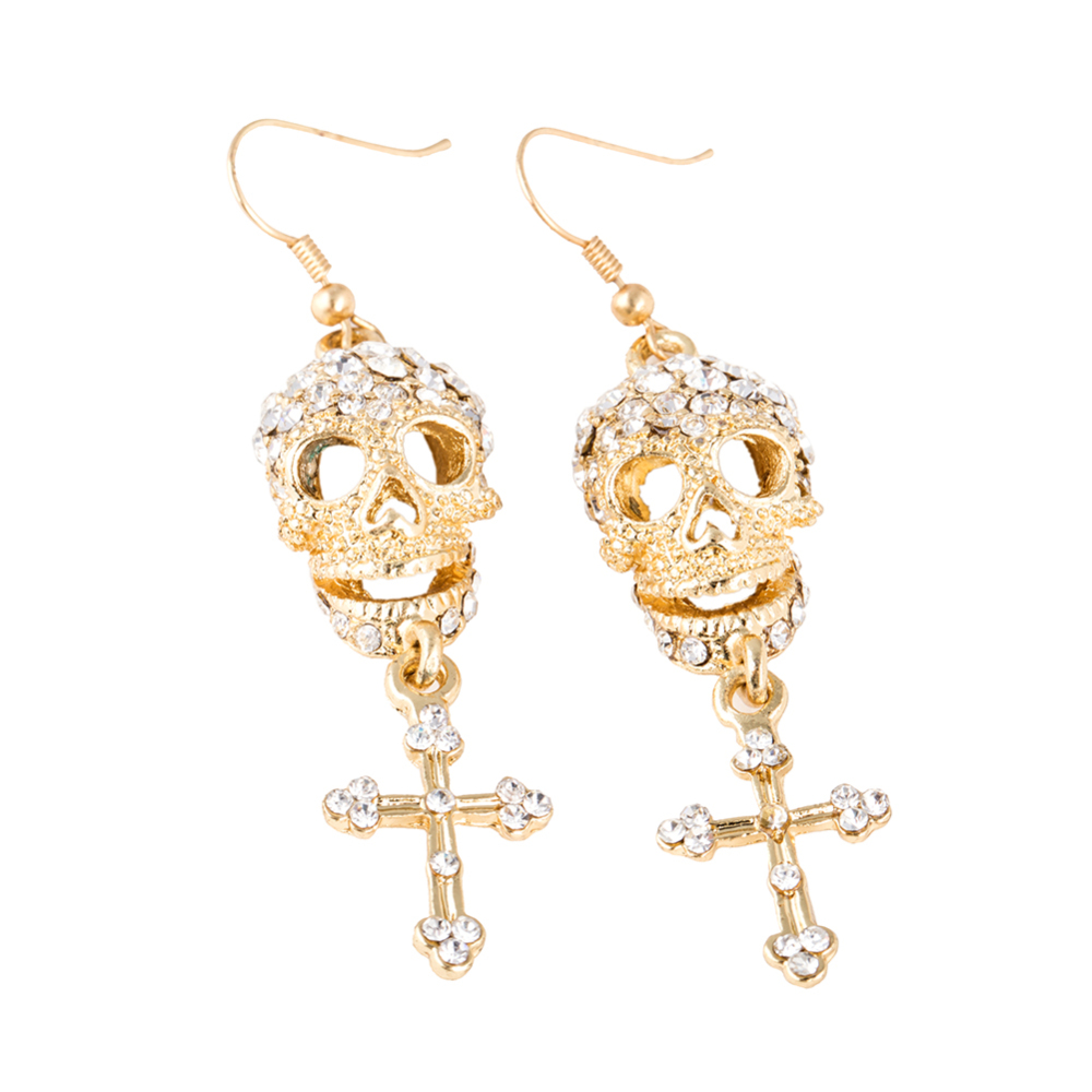 EVBEA Hip Hop Party Punk Silver Plated Skull Long Dangle Cross Earrings Women Fashion Jewelry Accessories BPAN
