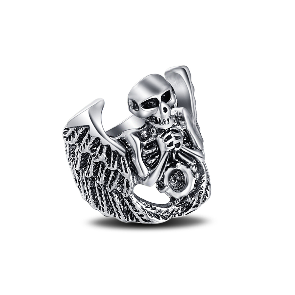 EVBEA Cool Hell Death Skull Ring Man Never Fade Punk Biker Man's High Quality Ring Punk Skull Jewelry
