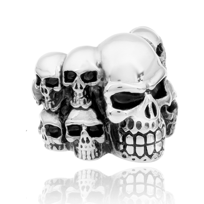EVBEA Mens Skull Rings Hot Mens Boy Skull Head Ring 316L Stainless Steel Punk Style Ring Lastest Design