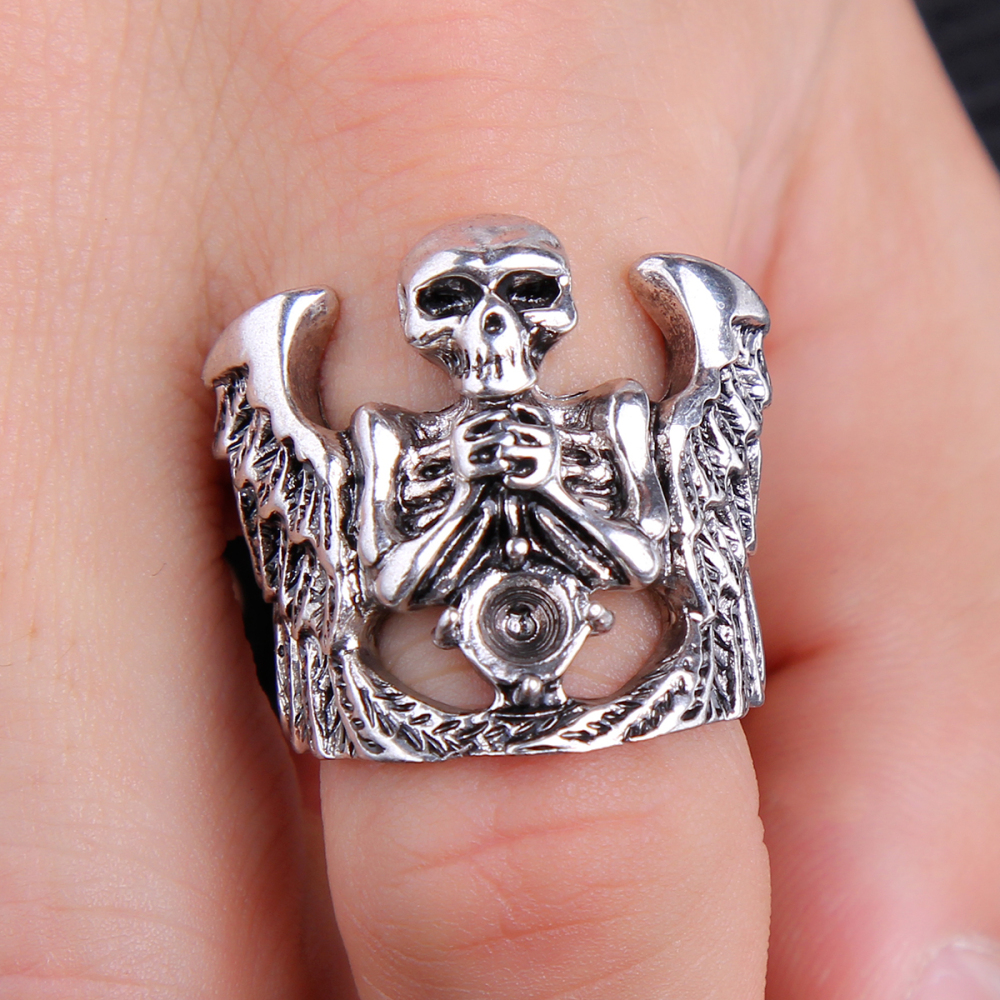EVBEA Cool Hell Death Skull Ring Man Never Fade Punk Biker Man's High Quality Ring Punk Skull Jewelry
