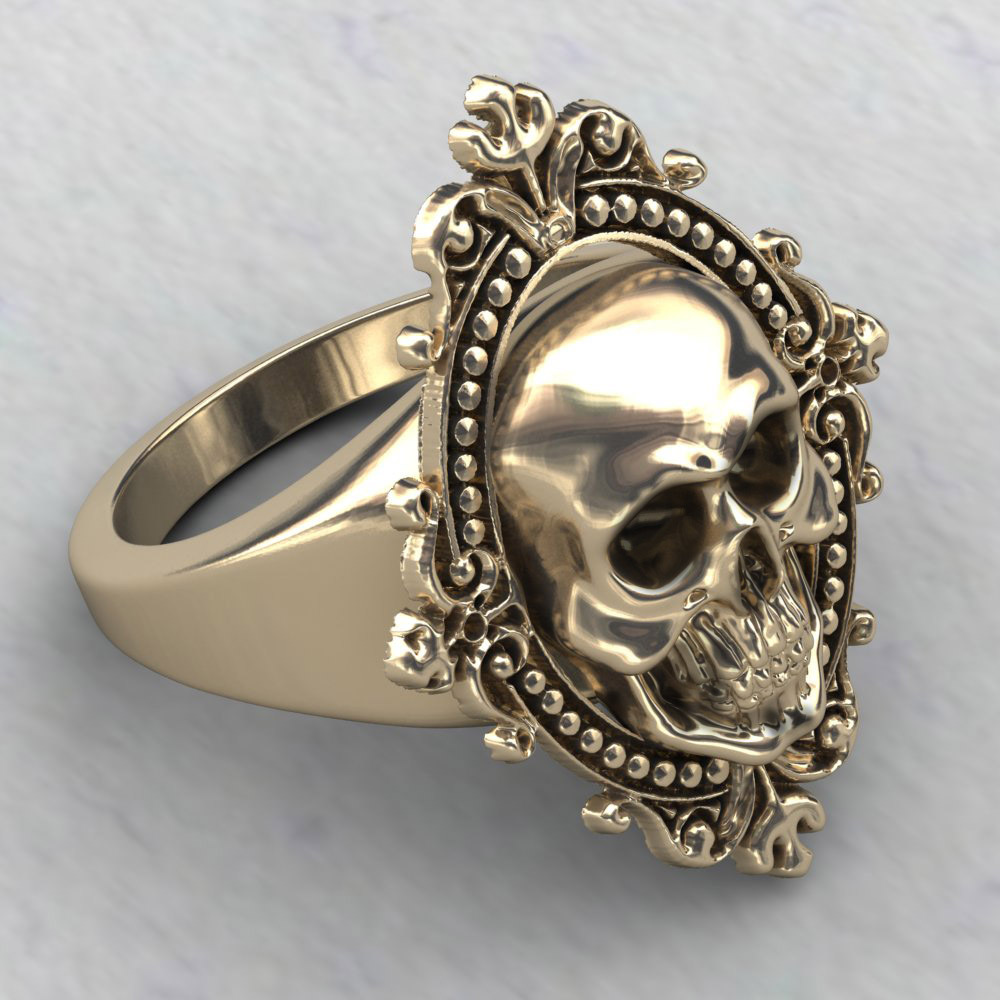 EVBEA Charming Ancient Gold Skull Ring Big Huge Ghost Skull Ring Men Boys Polishing Biker Ring Skull Rings