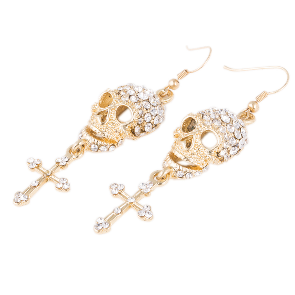 EVBEA Hip Hop Party Punk Silver Plated Skull Long Dangle Cross Earrings Women Fashion Jewelry Accessories BPAN