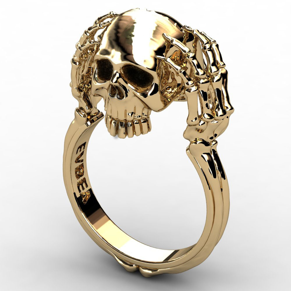 EVBEA Wholesale Cheap Cool Hell Death Gold Skull Ring Man Never Fade Punk Biker High Quality Ring