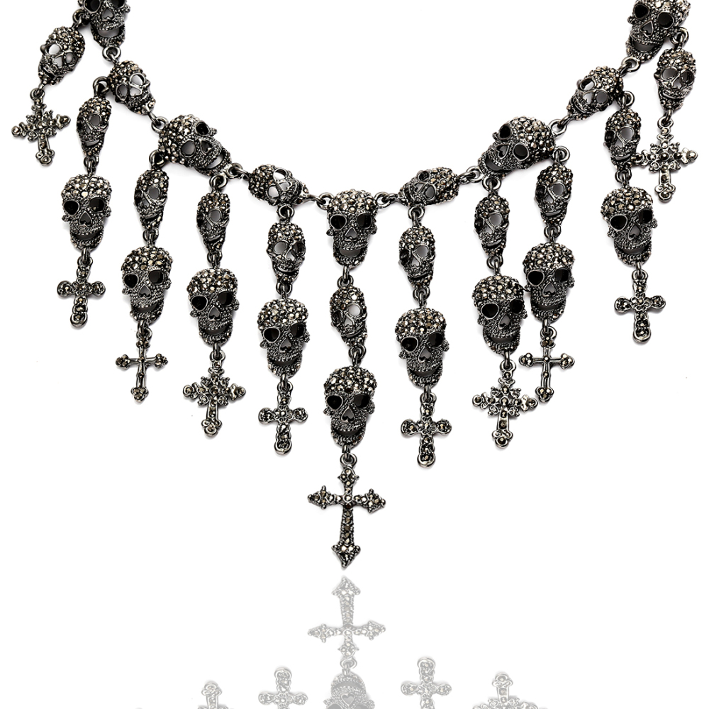 Skull Crystal Cross Pendant Collar Choker Layered Necklaces Party Jewelry Accessories Perfume Women Parfum